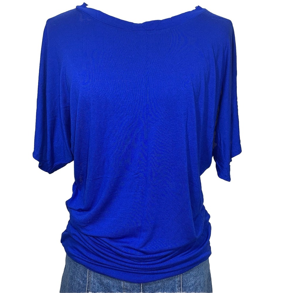 Free‎ To Live Dolman Top Womens Small Royal Blue Ruched Side Boat Neck XX-7890